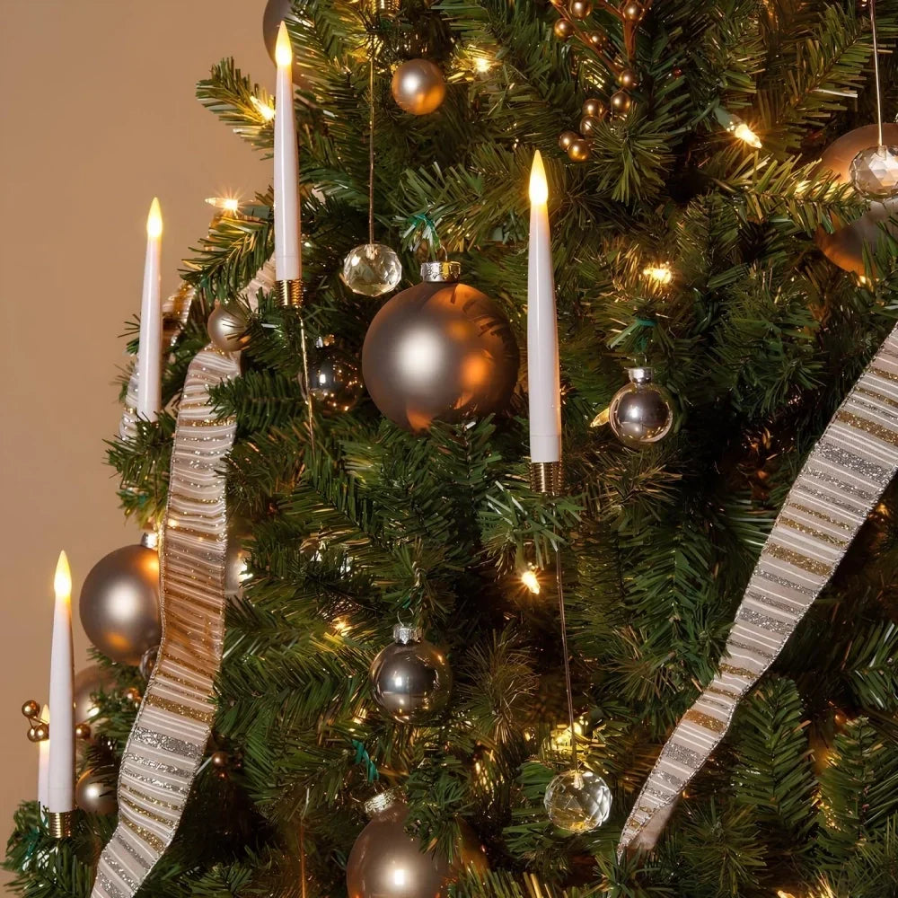 Flameless candle with clip-on crystal design in gold and silver finish, battery-operated, perfect for holiday decor. 8