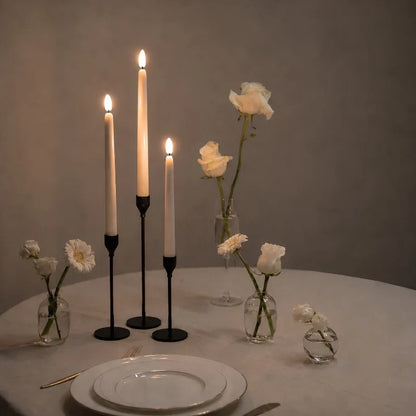 Flameless LED candle tapers for chandelier lighting in slim design, available in customizable finishes, offered in 4, 6, or 10 2