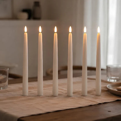 Flameless LED candle tapers for chandelier lighting in slim design, available in customizable finishes, offered in 4, 6, or 10 7