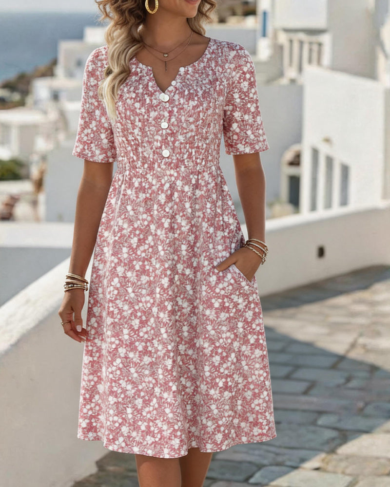 Floral midi dress featuring lightweight fabric, perfect for summer, designed with a loose fit for ultimate comfort. 0