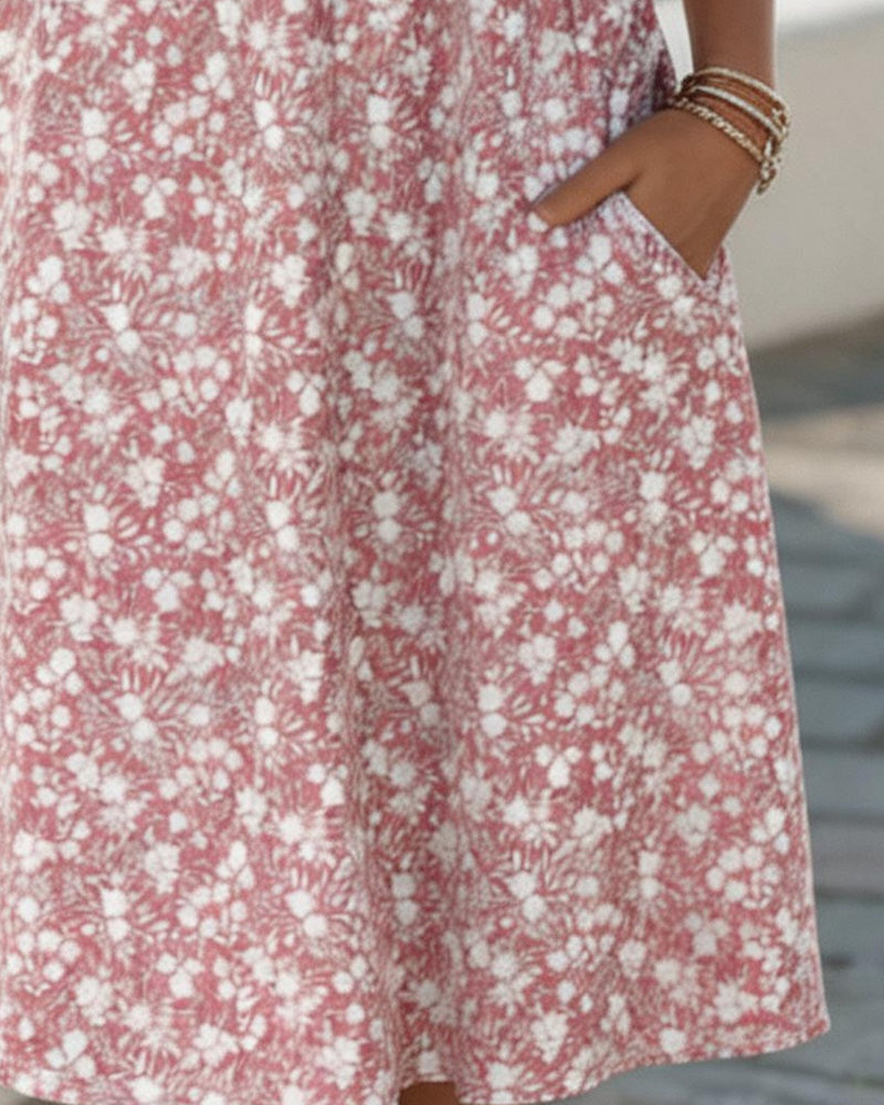 Floral midi dress featuring lightweight fabric, perfect for summer, designed with a loose fit for ultimate comfort. 1