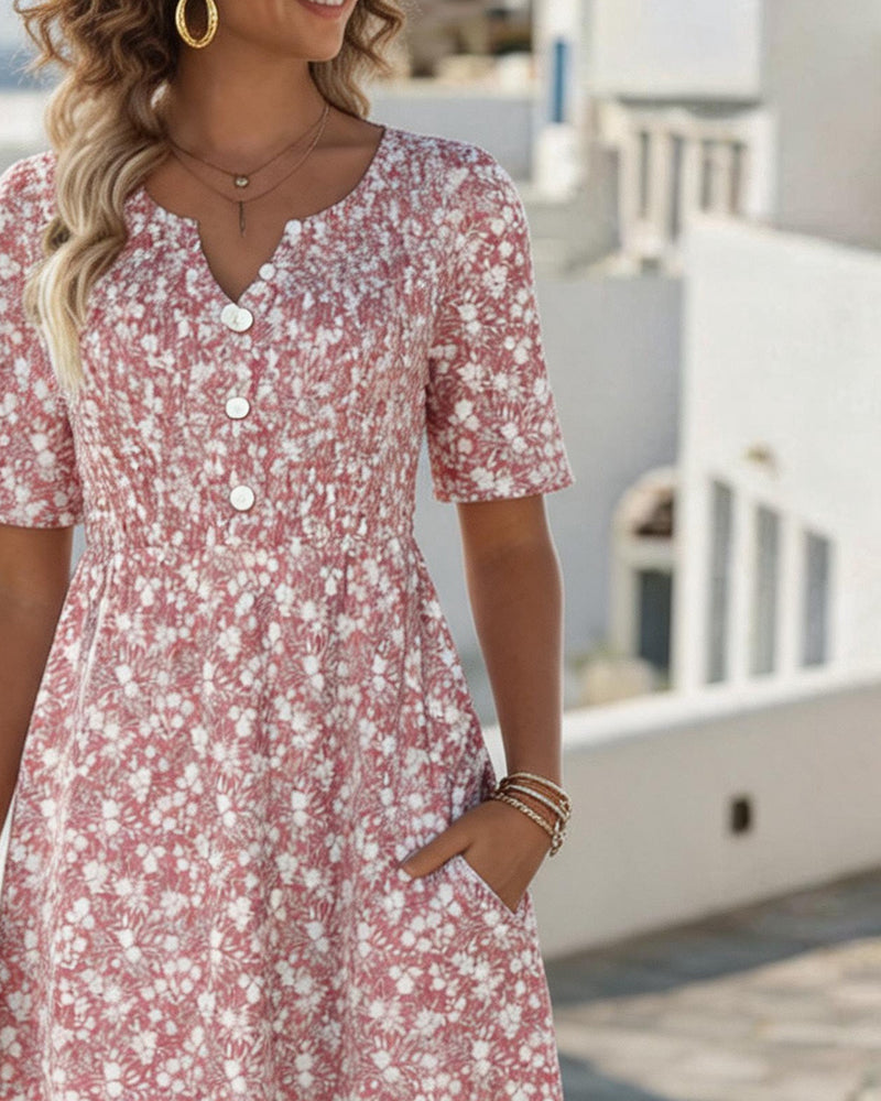Floral midi dress featuring lightweight fabric, perfect for summer, designed with a loose fit for ultimate comfort. 2
