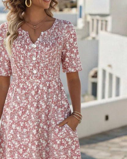 Floral midi dress featuring lightweight fabric, perfect for summer, designed with a loose fit for ultimate comfort. 2