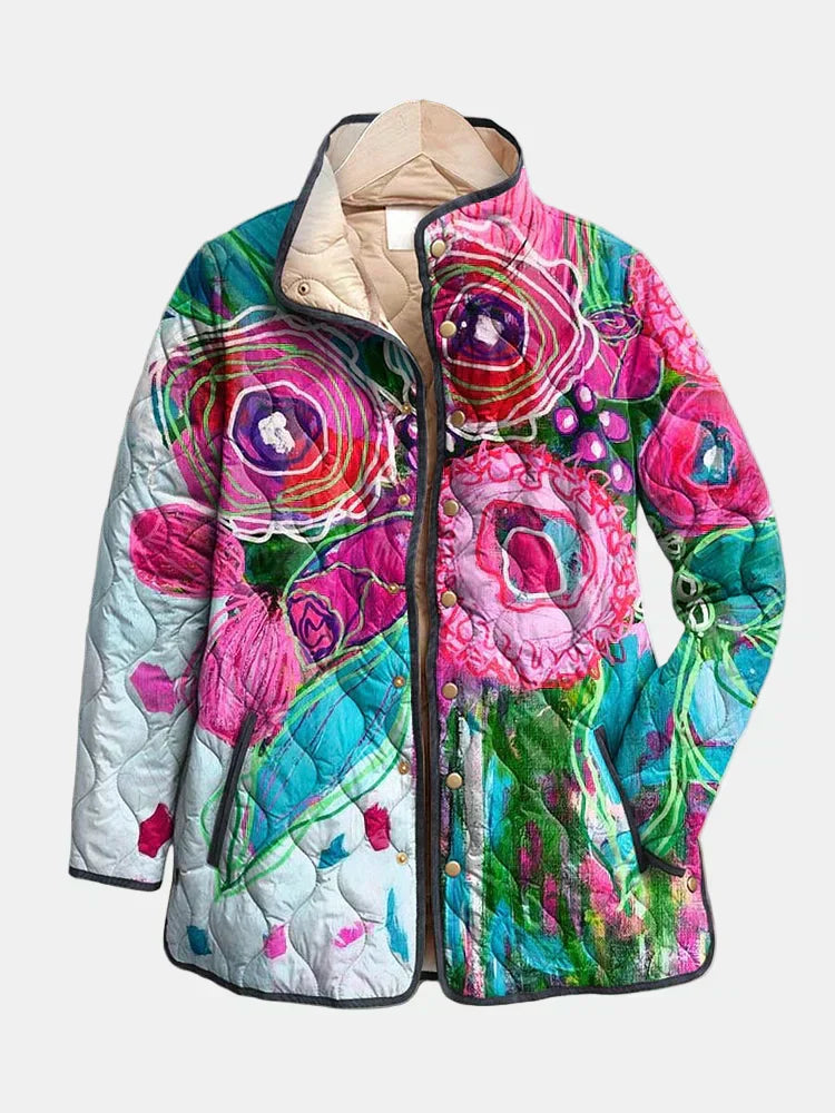 Floral pattern jacket made from soft fabric, featuring a lightweight and elegant design suitable for all seasons. 0