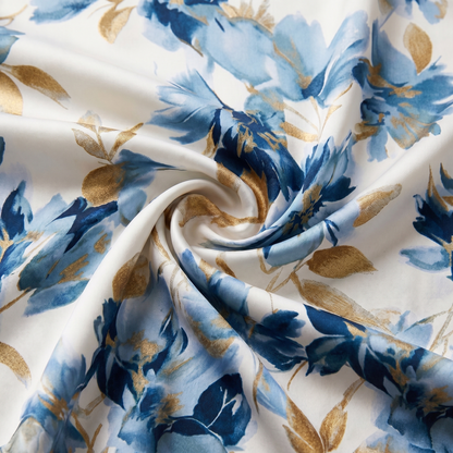 Floral wrap midi dress featuring a ruched waist and gold accents, perfect for summer weddings and elegant occasions. 2