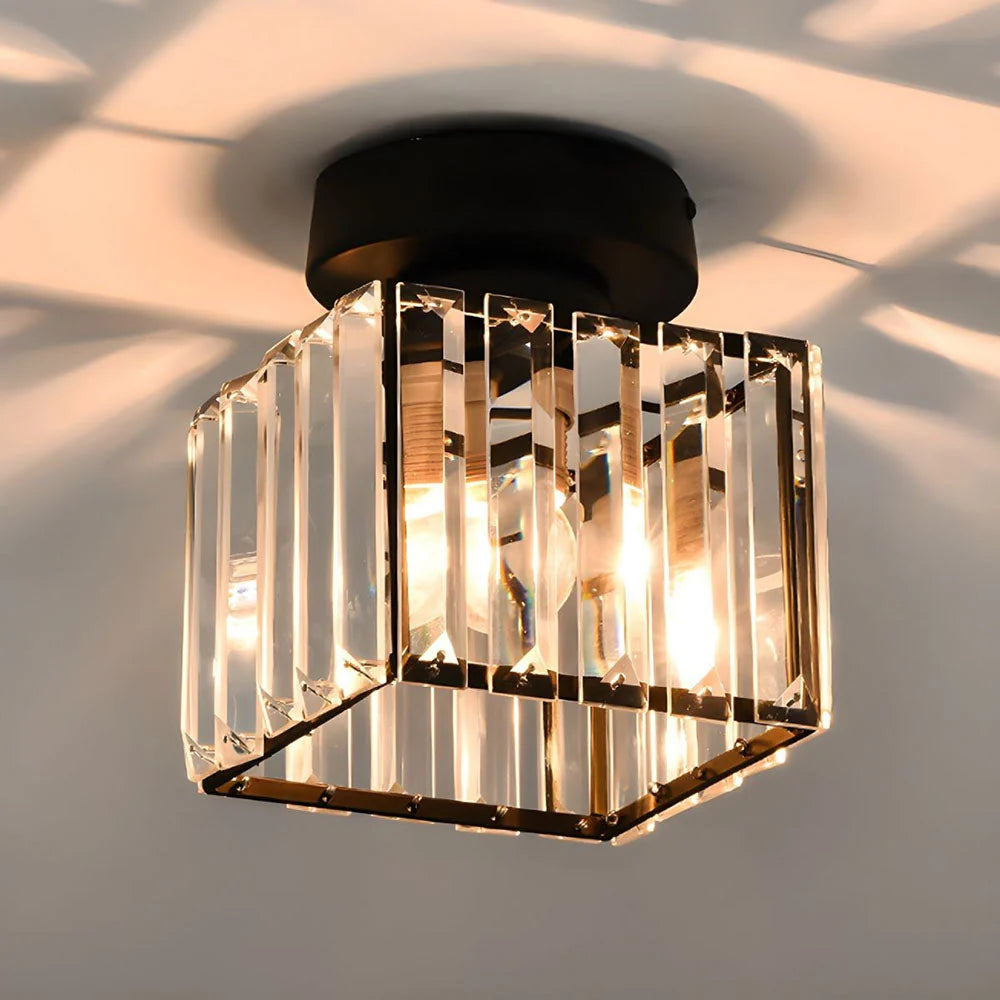 Flush mount ceiling light featuring a crystal glass cover and elegant brass finish, designed in a modern square shape available in gold or black, perfect for stylish home 2