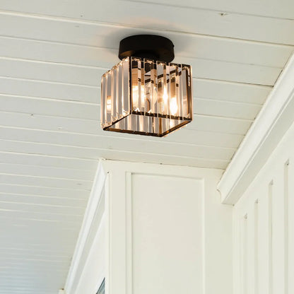 Flush mount ceiling light featuring a crystal glass cover and elegant brass finish, designed in a modern square shape available in gold or black, perfect for stylish home 5