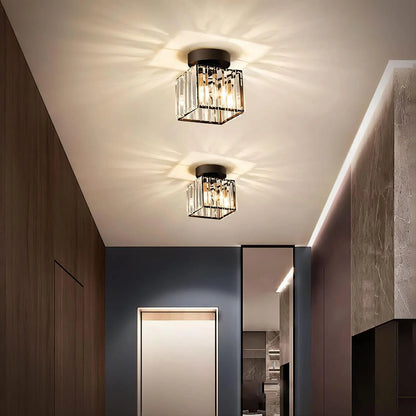 Flush mount ceiling light featuring a crystal glass cover and elegant brass finish, designed in a modern square shape available in gold or black, perfect for stylish home 6