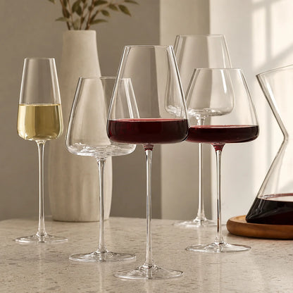 Handmade lead-free crystal wine glasses set featuring elegant clear stemware, perfect for serving red, white, and champagne. 3