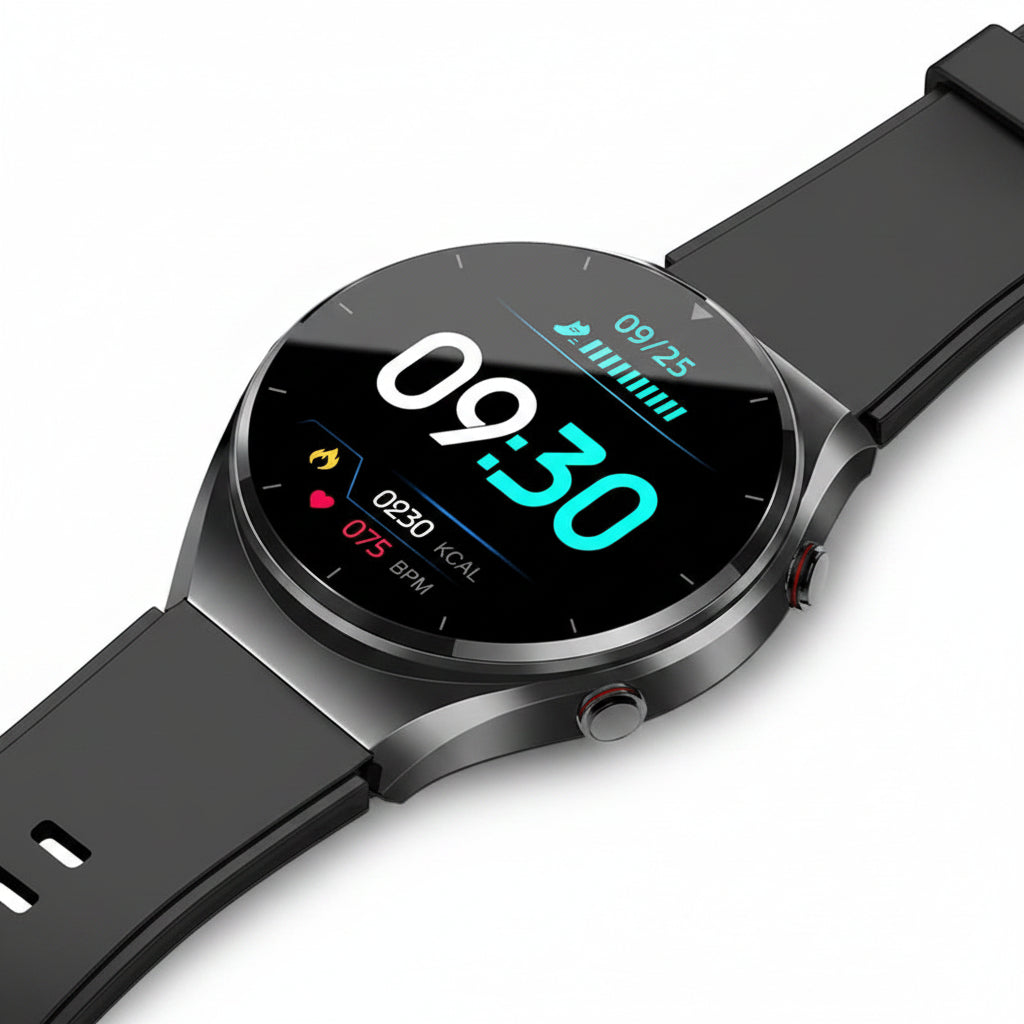 Health Smart Watch in black and silver featuring ECG and blood pressure monitoring capabilities, ideal for fitness tracking and health management. 4