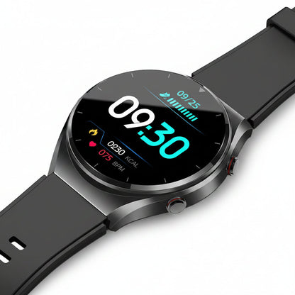 Health Smart Watch in black and silver featuring ECG and blood pressure monitoring capabilities, ideal for fitness tracking and health management. 4
