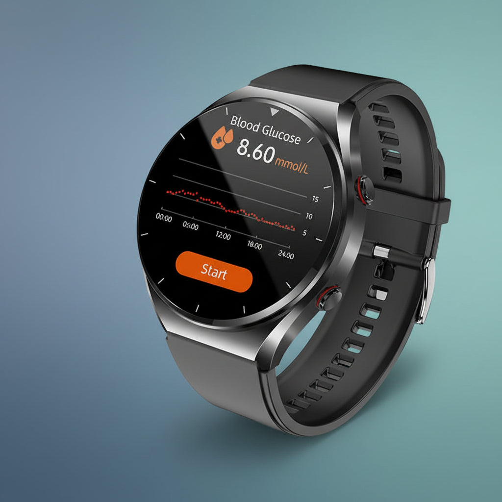 Health Smart Watch in black and silver featuring ECG and blood pressure monitoring capabilities, ideal for fitness tracking and health management. 5