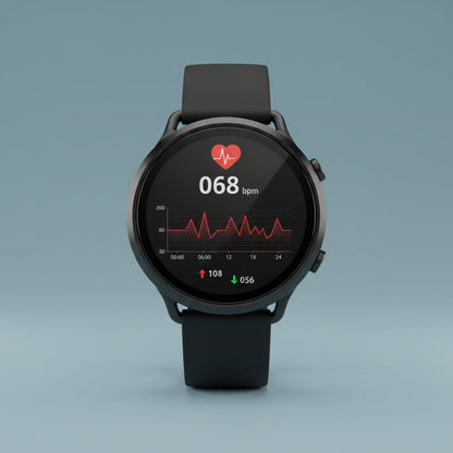 Health Smart Watch in black and silver featuring ECG and blood pressure monitoring capabilities, ideal for fitness tracking and health management. 6