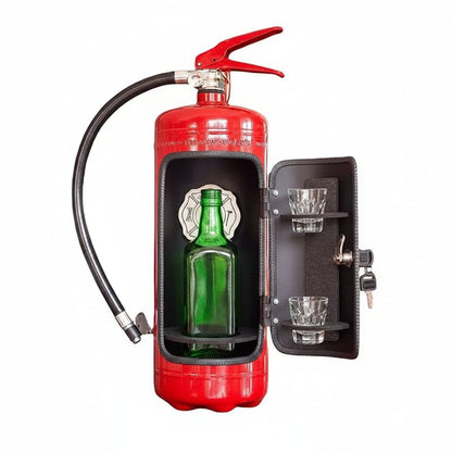 Hidden bottle storage designed as a stylish fire extinguisher, available in red or black, perfect for home decor while discreetly storing beverages. 0
