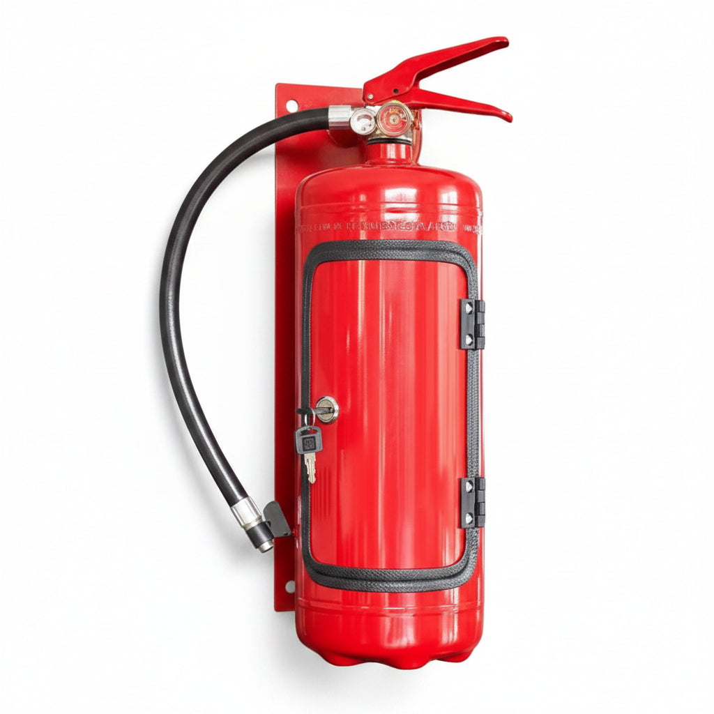 Hidden bottle storage designed as a stylish fire extinguisher, available in red or black, perfect for home decor while discreetly storing beverages. 2