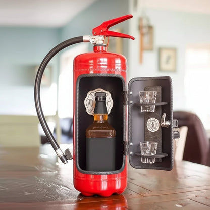 Hidden bottle storage designed as a stylish fire extinguisher, available in red or black, perfect for home decor while discreetly storing beverages. 4