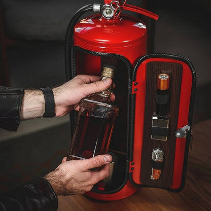 Hidden bottle storage designed as a stylish fire extinguisher, available in red or black, perfect for home decor while discreetly storing beverages. 5