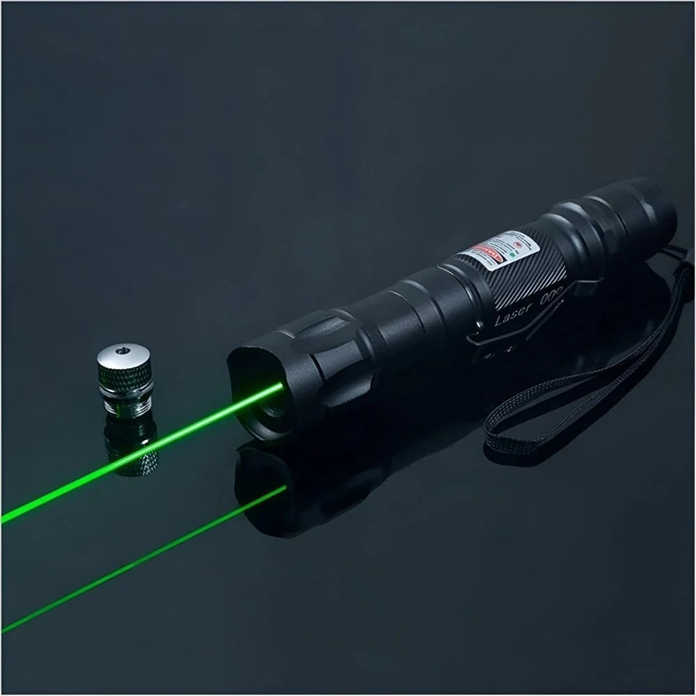 High-Power Green Laser Pointer featuring a USB rechargeable battery, capable of a long-range 2000m beam, crafted from durable anodized aluminum for 2