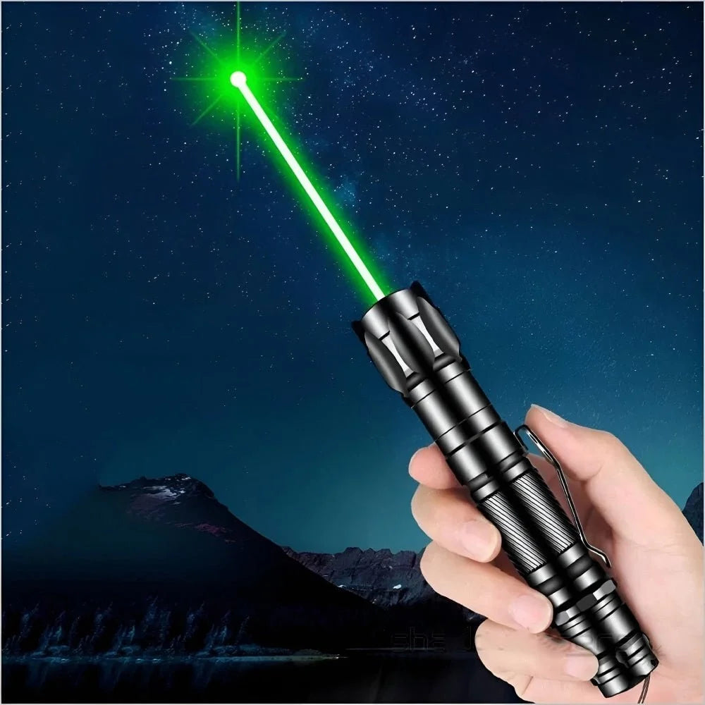 High-Power Green Laser Pointer featuring a USB rechargeable battery, capable of a long-range 2000m beam, crafted from durable anodized aluminum for 4