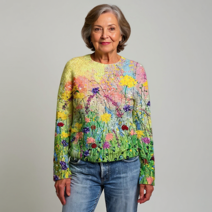 Icelandic knit sweater featuring vibrant patterns, a cozy fit, and a handmade timeless design, perfect for warmth and style in cold weather. 1