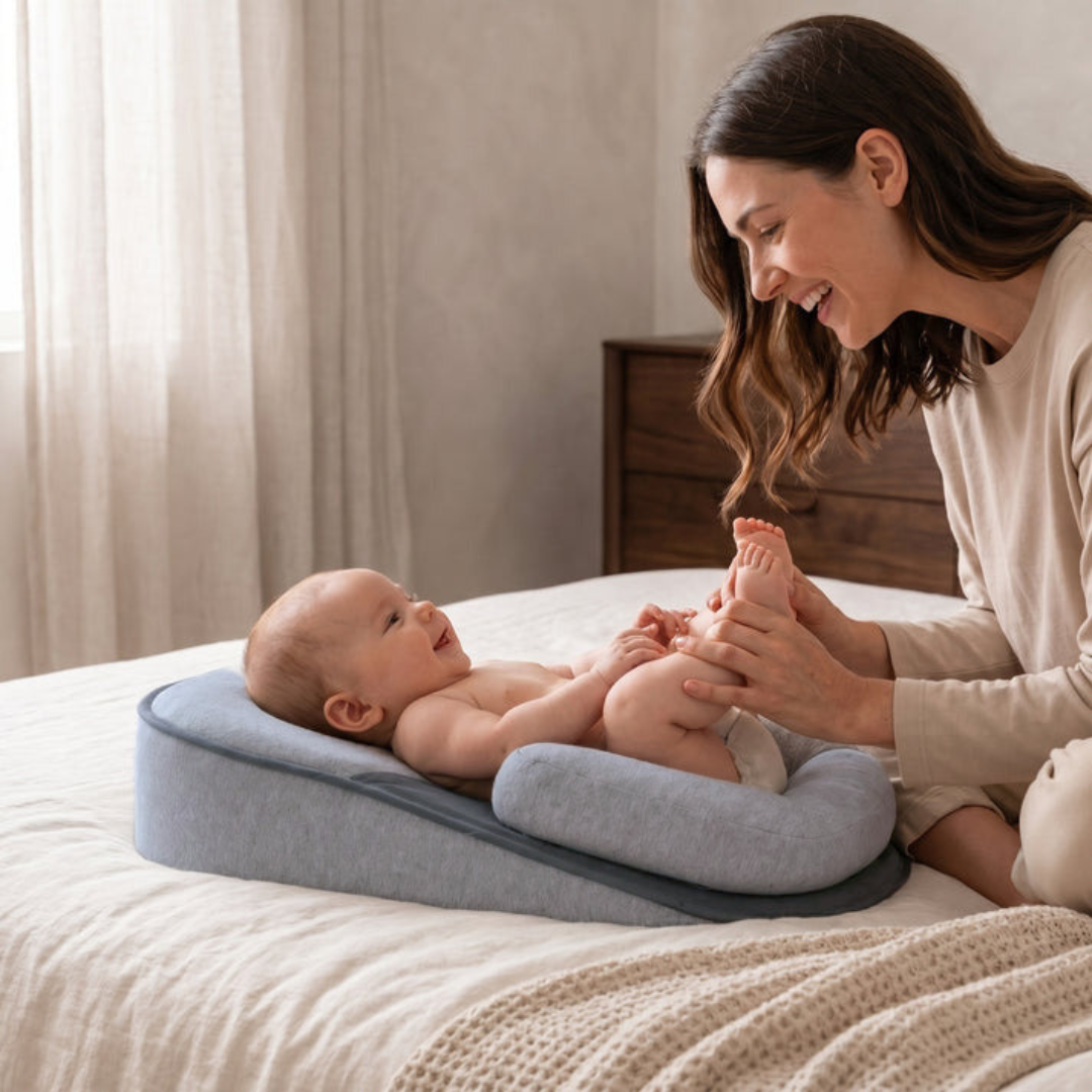 Inclined baby lounger featuring cushioned support and breathable cotton cover, designed for comfort and safety for infants. 0