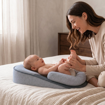 Inclined baby lounger featuring cushioned support and breathable cotton cover, designed for comfort and safety for infants. 0