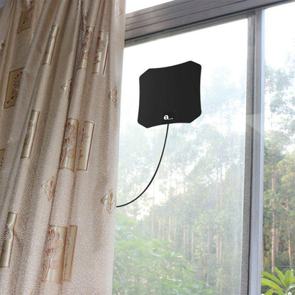 Indoor TV antenna featuring a compact low-profile design for clear HD reception and easy setup, ideal for enhancing your home entertainment experience. 5
