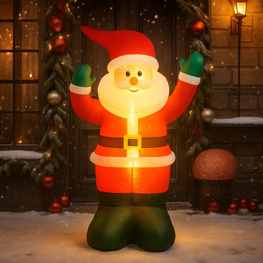 Inflatable LED Santa Claus 180cm and Snowman 150cm holiday decoration made of durable polyester for outdoor Christmas displays. 0
