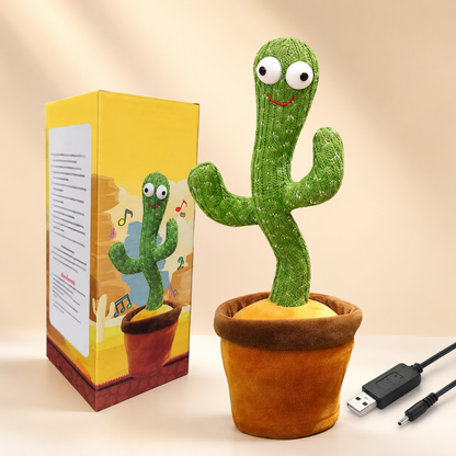 Interactive plush toy cactus designed for babies and toddlers, featuring a rechargeable talking capability and engaging dancing movements to enhance playtime and learning. 0