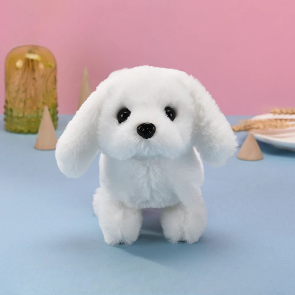 Interactive robotic puppy toy featuring lifelike movements, designed in a charming brown and white plush exterior, perfect for imaginative play and companionship. 2