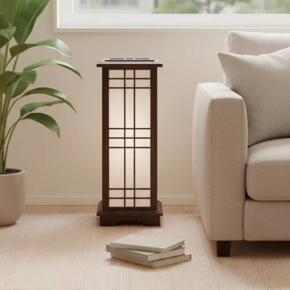 Japanese Shoji lamp featuring a warm glow and a stylish wood frame, ideal for enhancing the ambiance of living rooms or entryways with its elegant traditional design 2
