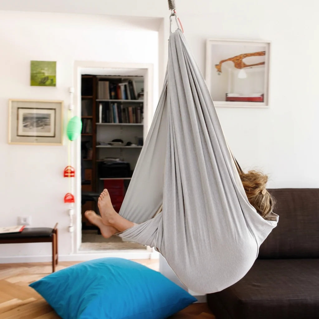 Kids hammock chair with cocoon design, perfect for indoor play and relaxation; cozy hanging swing seat ideal for bedrooms and playrooms. 0