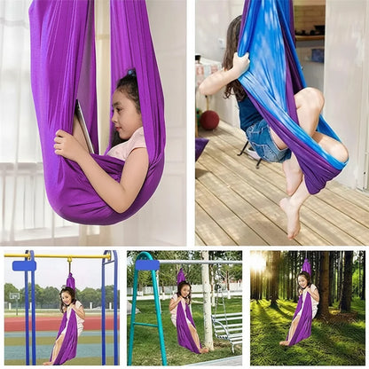 Kids hammock chair with cocoon design, perfect for indoor play and relaxation; cozy hanging swing seat ideal for bedrooms and playrooms. 5