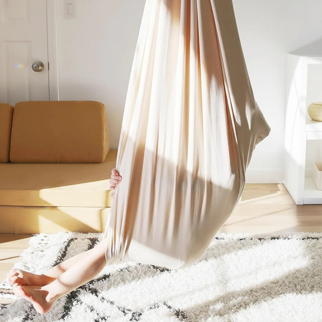 Kids hammock chair with cocoon design, perfect for indoor play and relaxation; cozy hanging swing seat ideal for bedrooms and playrooms. 8