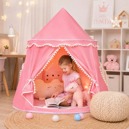 Kids Play Tent Teepee in soft fabric featuring a portable design, perfect for indoor playtime, designed in a charming princess style for imaginative fun. 0