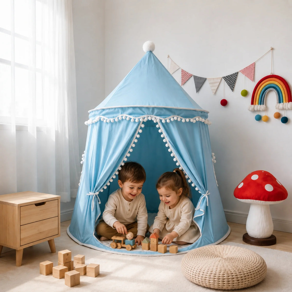 Kids Play Tent Teepee in soft fabric featuring a portable design, perfect for indoor playtime, designed in a charming princess style for imaginative fun. 13