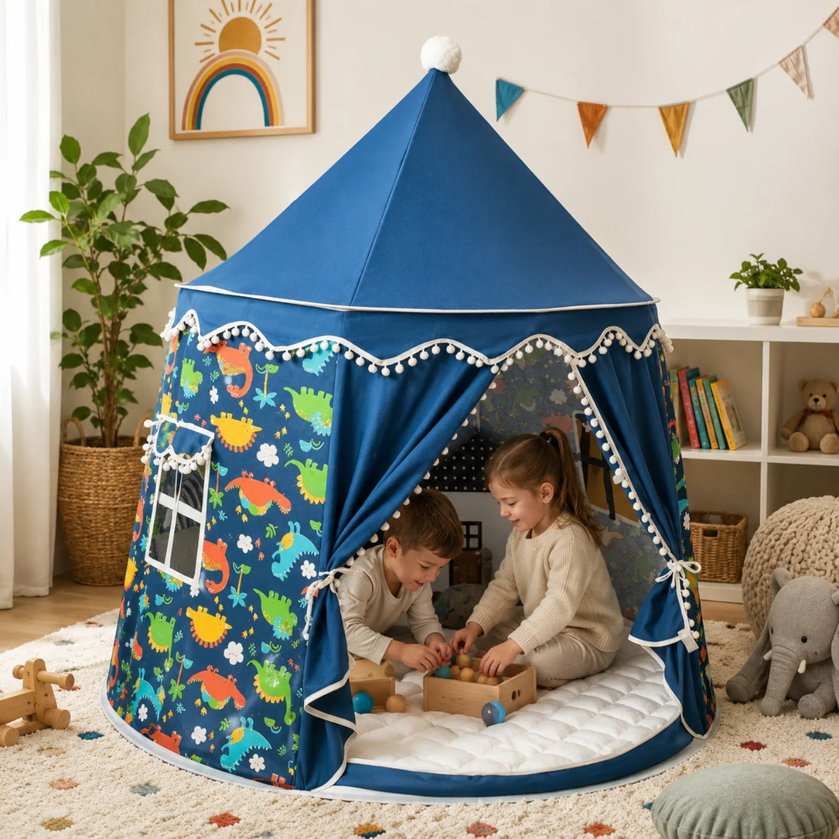 Kids Play Tent Teepee in soft fabric featuring a portable design, perfect for indoor playtime, designed in a charming princess style for imaginative fun. 4