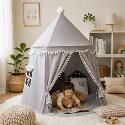 Kids Play Tent Teepee in soft fabric featuring a portable design, perfect for indoor playtime, designed in a charming princess style for imaginative fun. 6