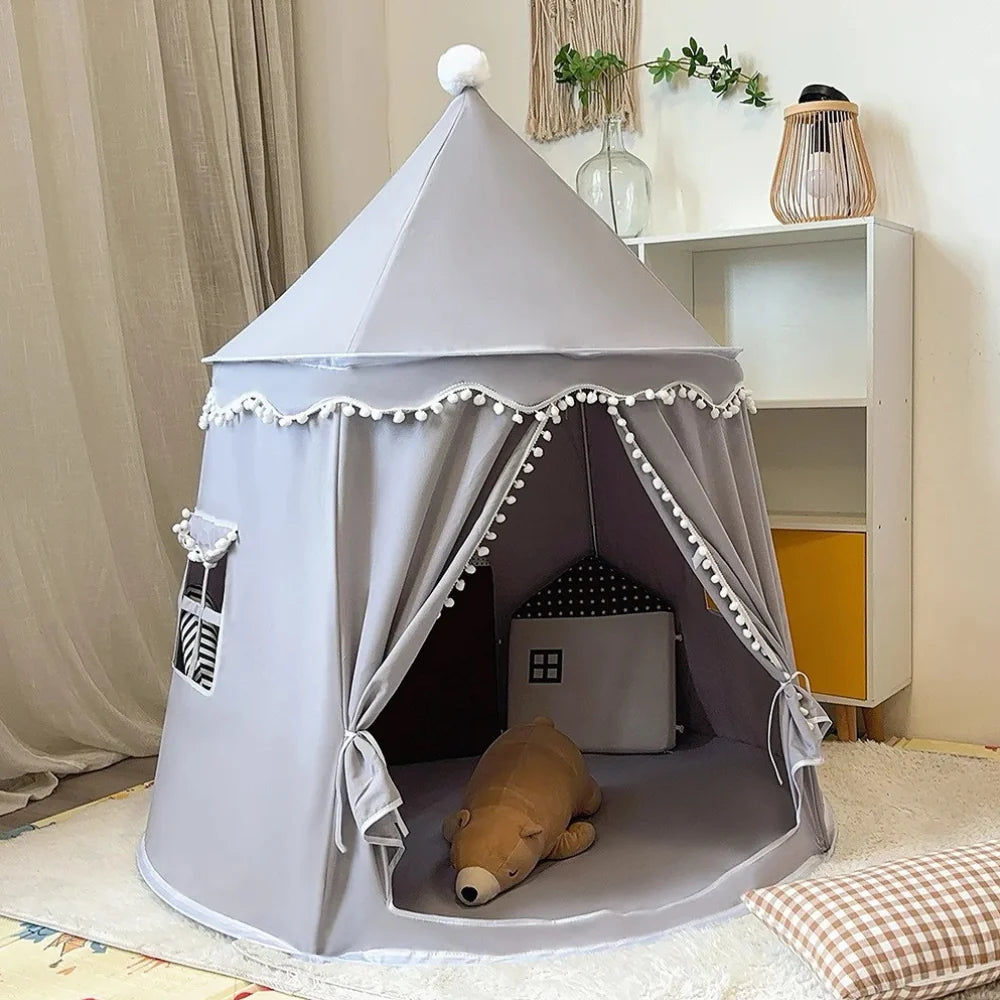Kids Play Tent Teepee in soft fabric featuring a portable design, perfect for indoor playtime, designed in a charming princess style for imaginative fun. 7