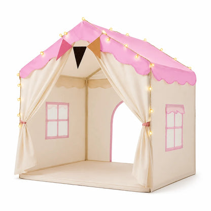 Kids play tent with padded mat and decorative lights, perfect cozy indoor hideaway for toddlers, featuring a vibrant design and soft, comfortable flooring for imaginative play 1