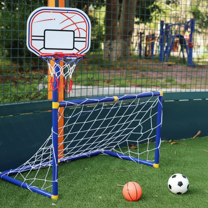 Kids sports toy set featuring soccer and basketball games made from durable, non-toxic ABS material, perfect for active outdoor play. 0