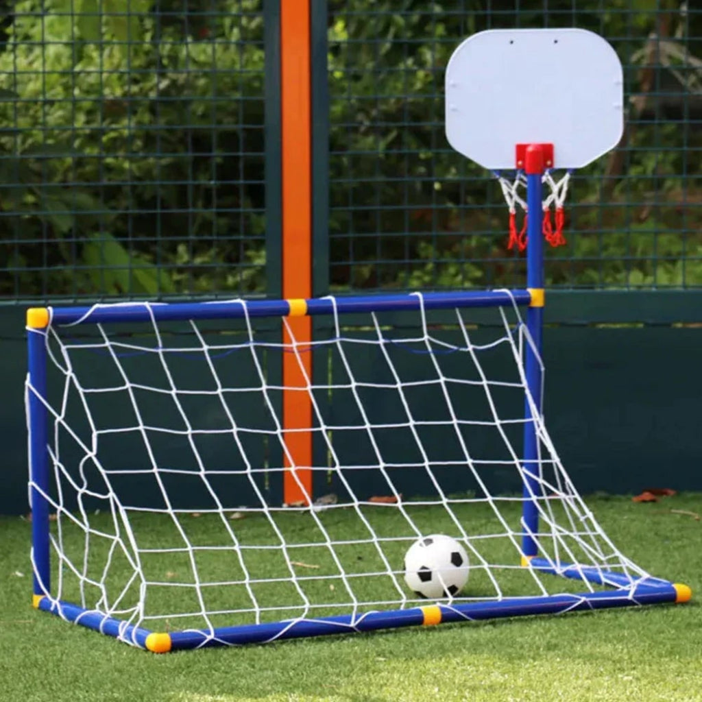 Kids sports toy set featuring soccer and basketball games made from durable, non-toxic ABS material, perfect for active outdoor play. 2