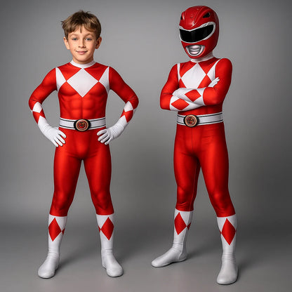 Kids superhero costume set featuring a soft elastic fabric jumpsuit with a detachable hood, perfect for imaginative play and adventures. 0