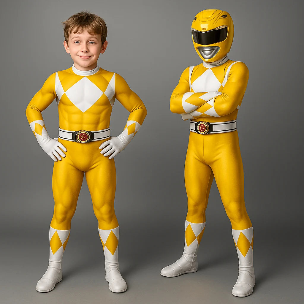 Kids superhero costume set featuring a soft elastic fabric jumpsuit with a detachable hood, perfect for imaginative play and adventures. 4