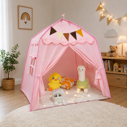 Kids tent play canopy featuring soft fabric in neutral pastel colors, ideal for indoor reading and play spaces, providing a cozy and inviting environment for children. 3