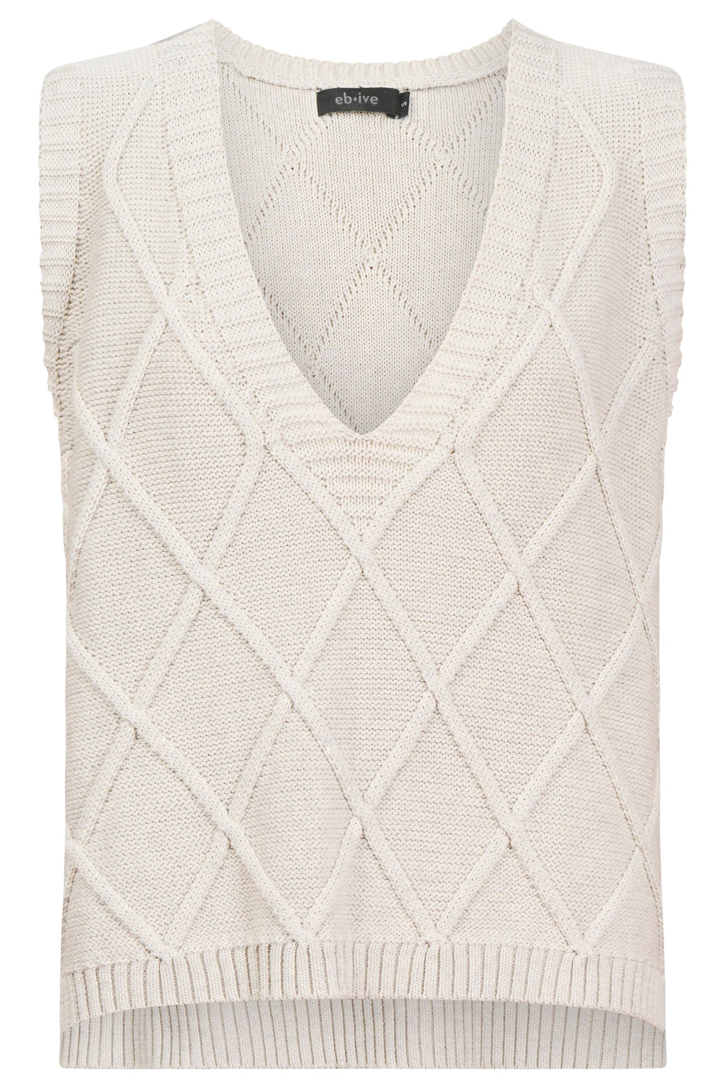 Knit vest featuring a stylish checkerboard pattern and ribbed detailing, designed for women in a soft cotton fabric, with a flattering V-neck, perfect 7