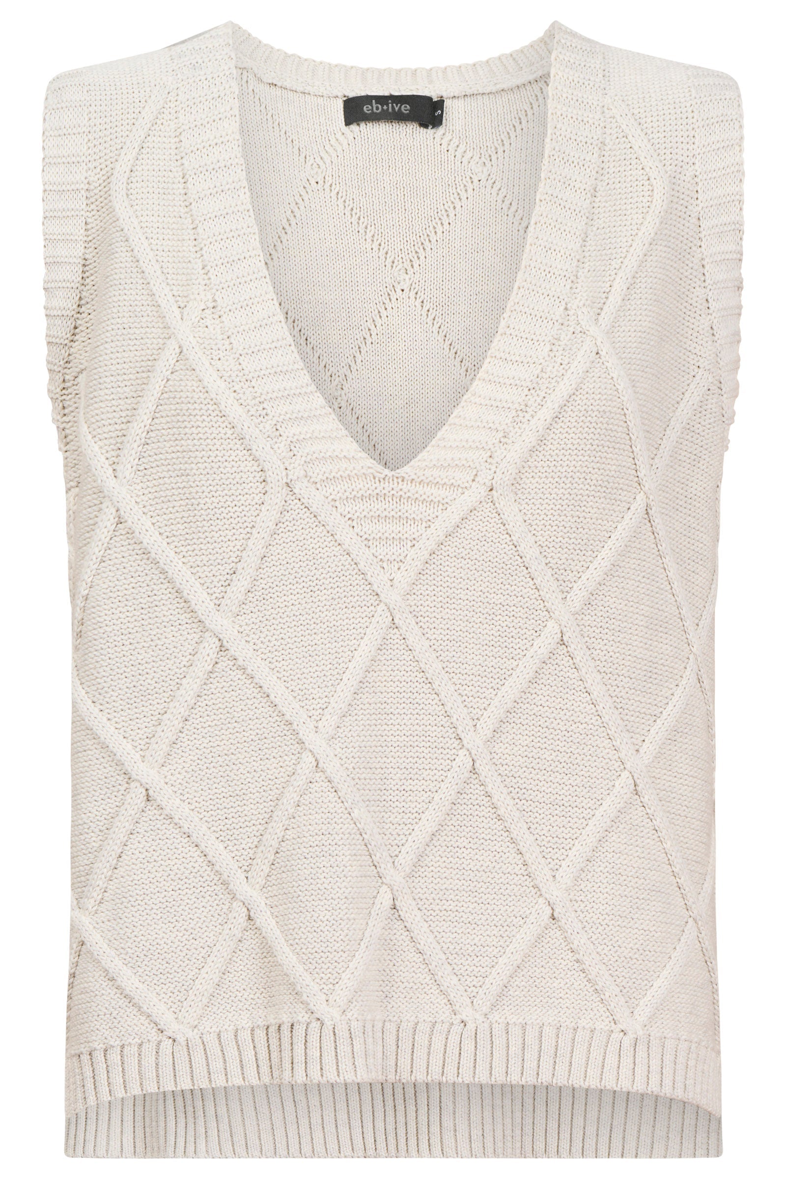 Knit vest featuring a stylish checkerboard pattern and ribbed detailing, designed for women in a soft cotton fabric, with a flattering V-neck, perfect 7