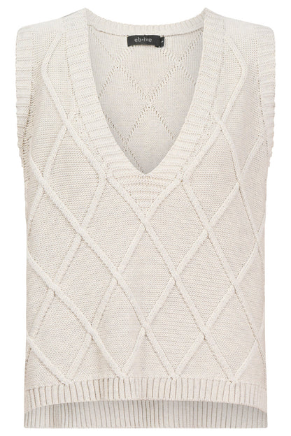 Knit vest featuring a stylish checkerboard pattern and ribbed detailing, designed for women in a soft cotton fabric, with a flattering V-neck, perfect 7