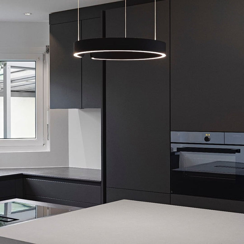 LED ceiling lamp featuring a sleek black and gold modern design, equipped with a dimmable function and adjustable height for customizable lighting solutions in contemporary spaces. 0