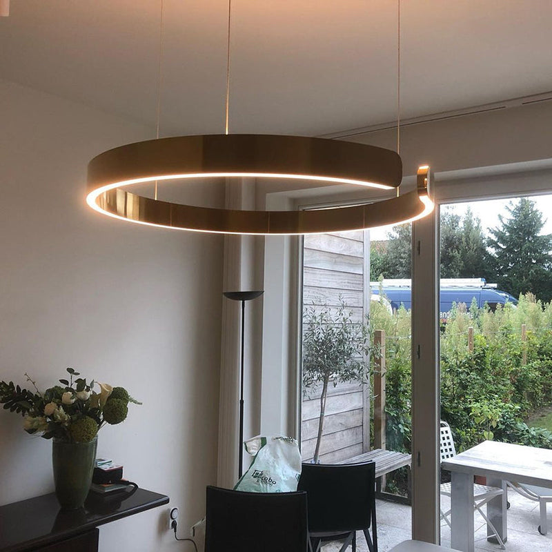 LED ceiling lamp featuring a sleek black and gold modern design, equipped with a dimmable function and adjustable height for customizable lighting solutions in contemporary spaces. 10